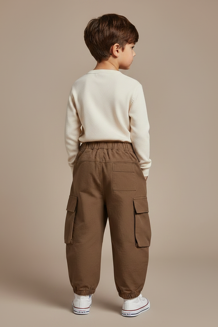Pantalon Marron Cargo Ample Décontracté Enfant - Polyester - vue 2