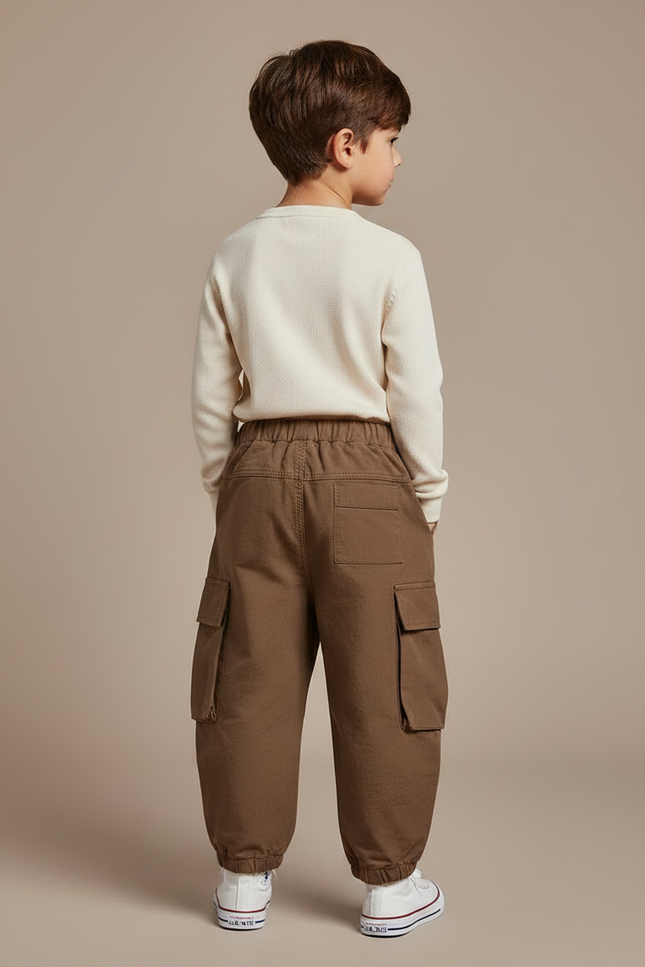 Pantalon Marron Cargo Ample Décontracté Enfant - Polyester - vue 2
