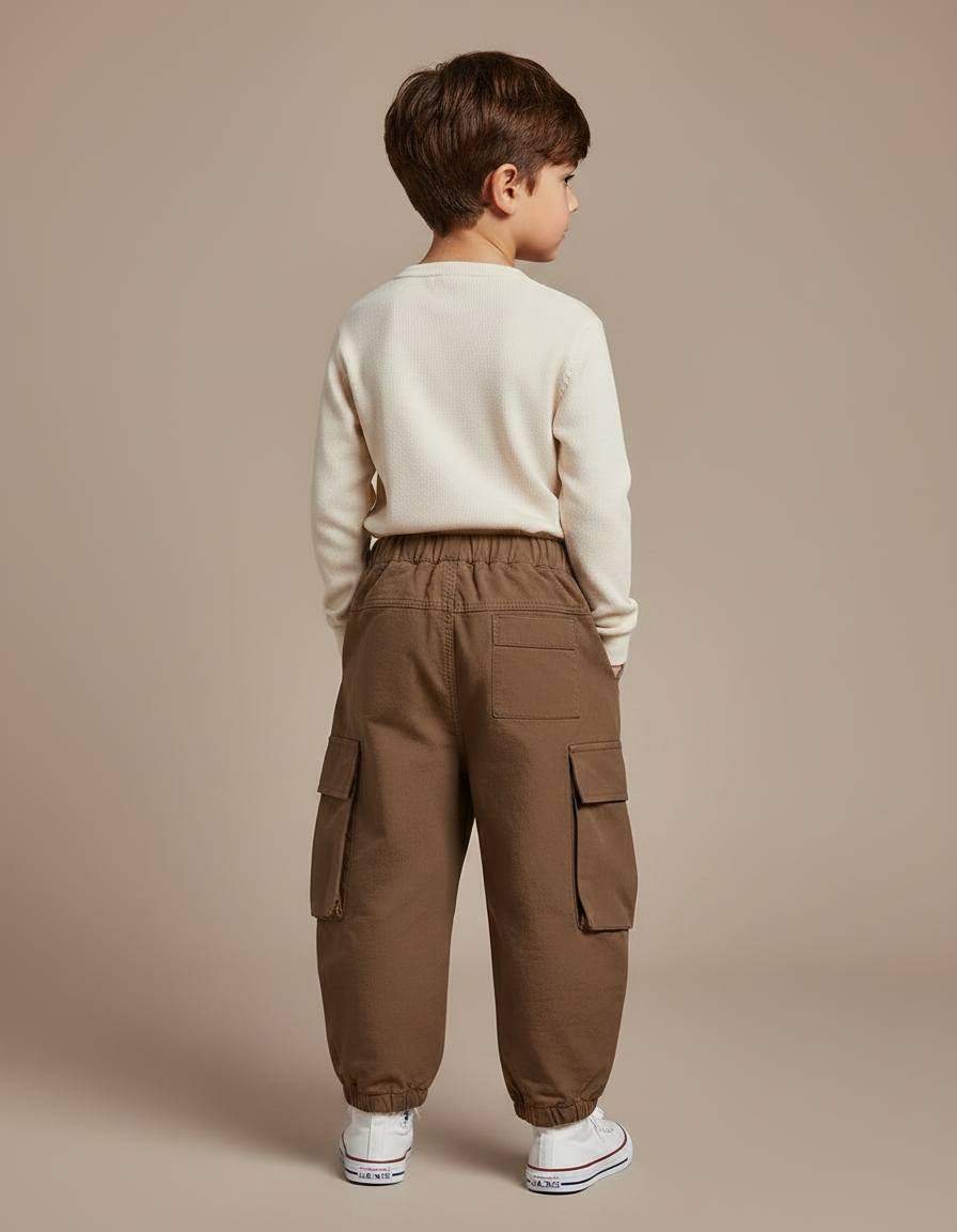 Pantalon Marron Cargo Ample Décontracté Enfant - Polyester - vue 2