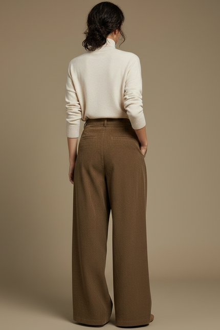 Pantalon Marron Velours Ample Plissé Confortable Femme - vue 2