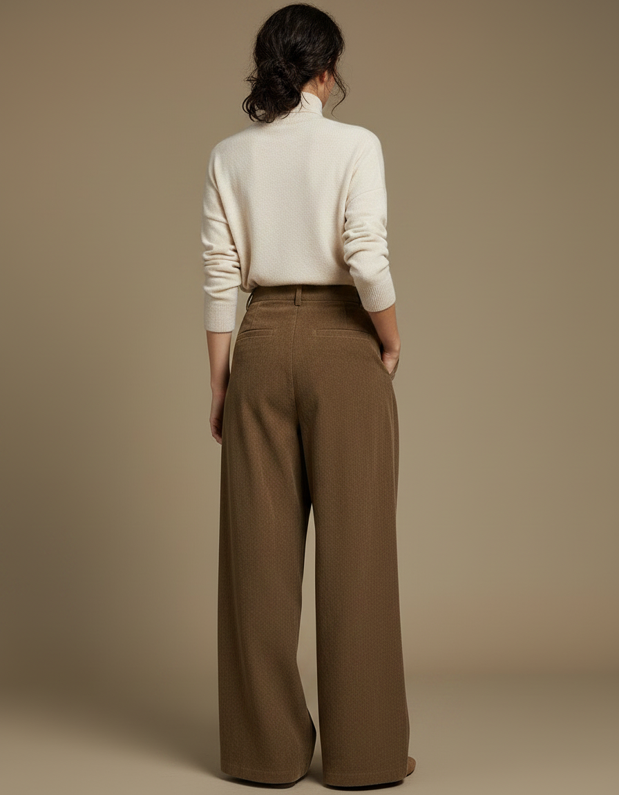 Pantalon Marron Velours Ample Plissé Confortable Femme - vue 2