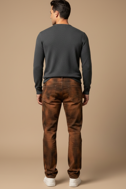 Pantalon Marron Décontracté Délavé Homme Tendance - Jean - vue 2