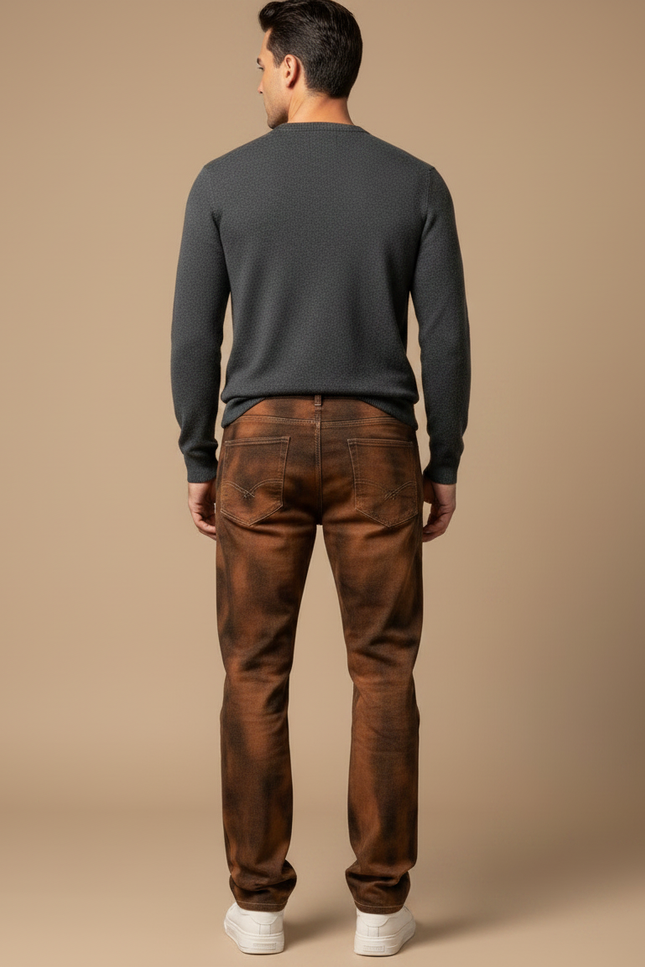Pantalon Marron Décontracté Délavé Homme Tendance - Jean - vue 2