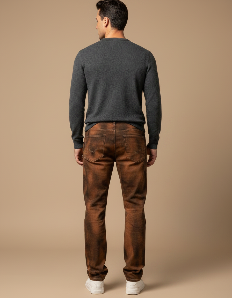Pantalon Marron Décontracté Délavé Homme Tendance - Jean - vue 2