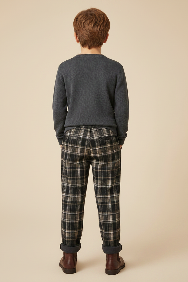 Pantalon Marron Plaid Droit Chaud Enfant - Tweed - vue 2