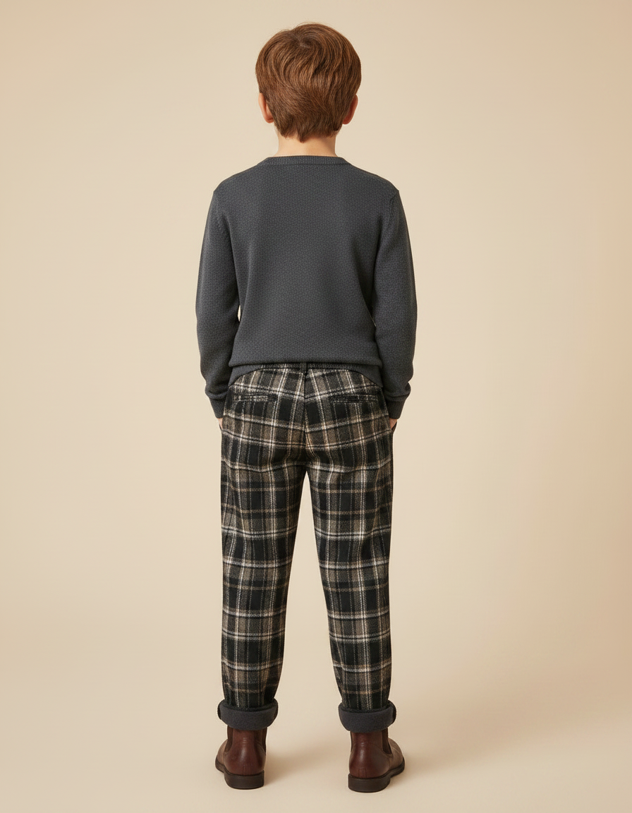 Pantalon Marron Plaid Droit Chaud Enfant - Tweed - vue 2