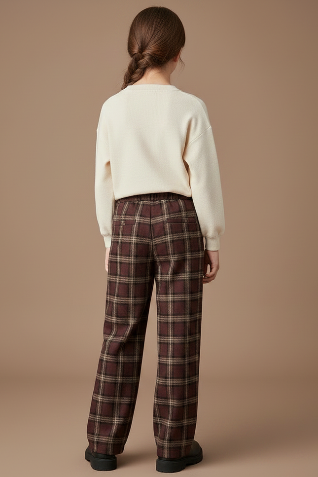 Pantalon Marron Carreaux Ample Hiver Fille - Laine - vue 2