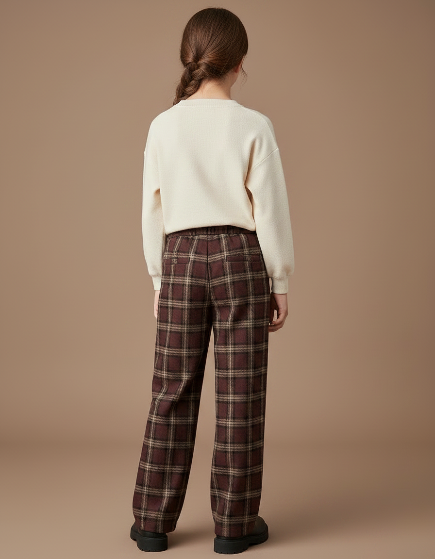 Pantalon Marron Carreaux Ample Hiver Fille - Laine - vue 2