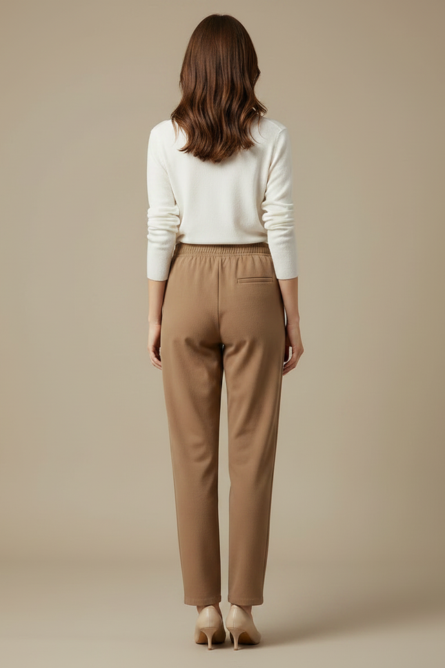 Pantalon Marron Élastique Confortable Décontracté Femme Bureau - Molleton - vue 2