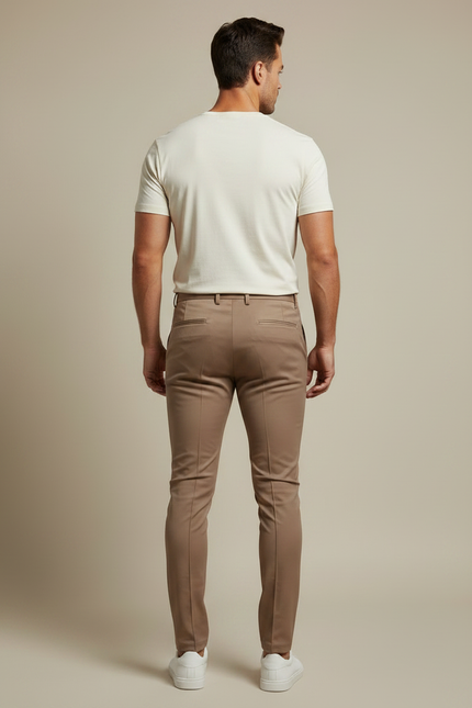 Pantalon Marron Slim Fit Business Élégant Homme - Camel Polyester - vue 2
