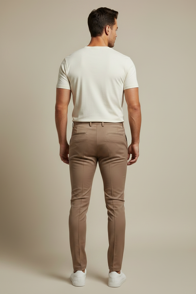 Pantalon Marron Slim Fit Business Élégant Homme - Camel Polyester - vue 2