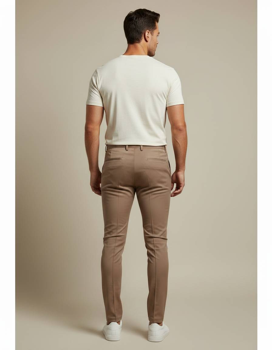 Pantalon Marron Slim Fit Business Élégant Homme - Camel Polyester - vue 2
