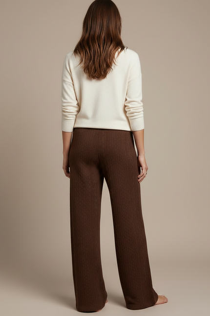 Pantalon Marron Ample Cordon Maille Femme - vue 2