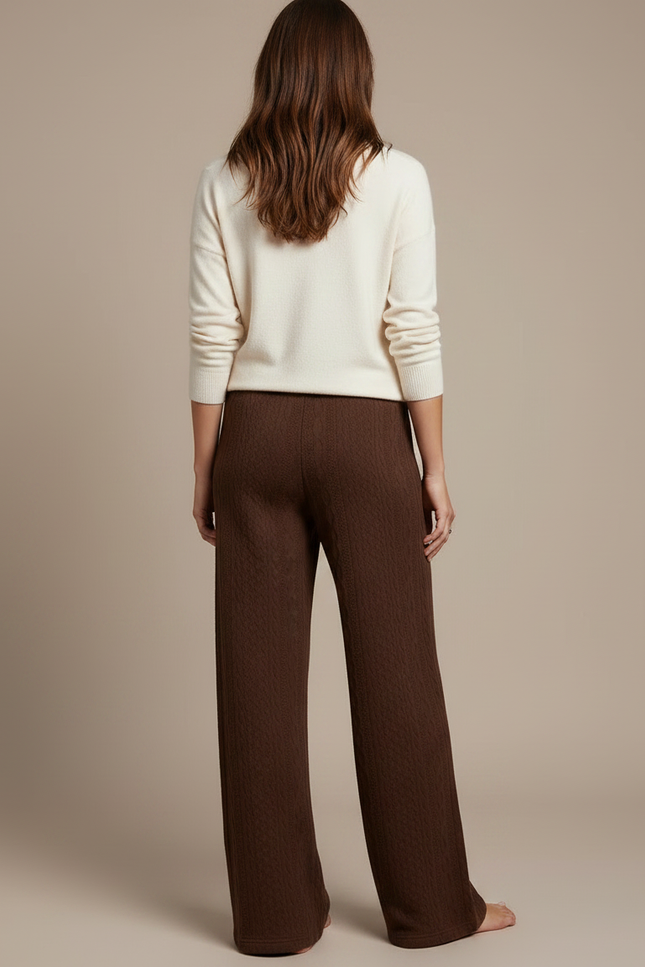 Pantalon Marron Ample Cordon Maille Femme - vue 2