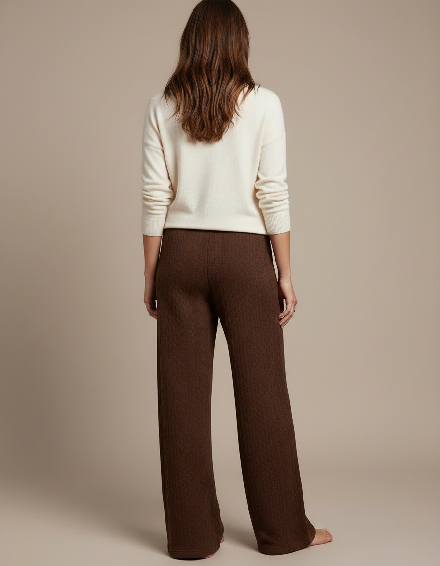 Pantalon Marron Ample Cordon Maille Femme - vue 2