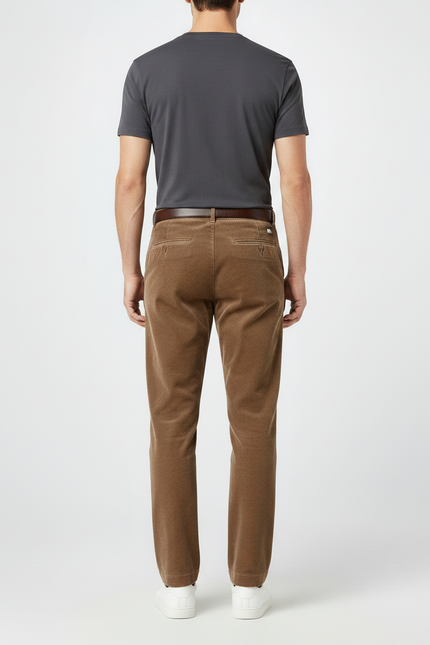 Pantalon Marron Côtelé Droit Plissé Décontracté Homme - Cordé - vue 2