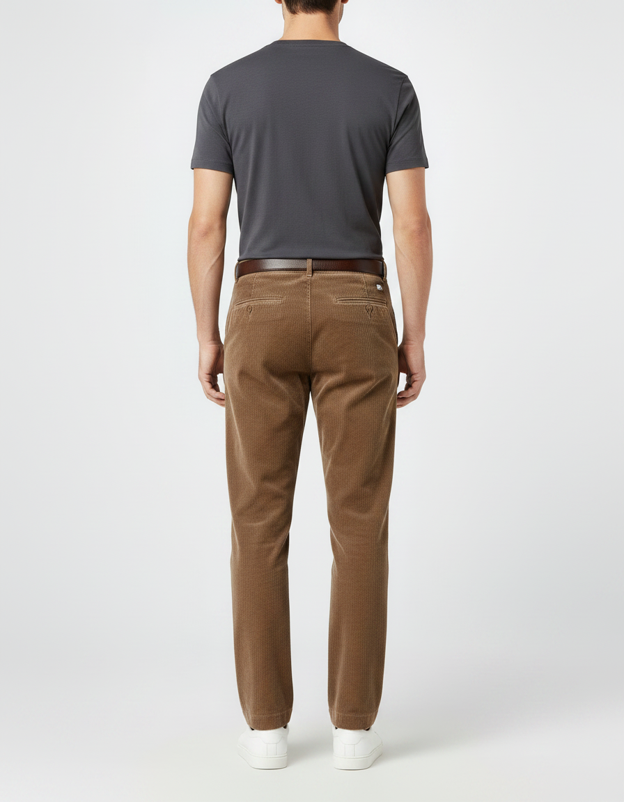 Pantalon Marron Côtelé Droit Plissé Décontracté Homme - Cordé - vue 2