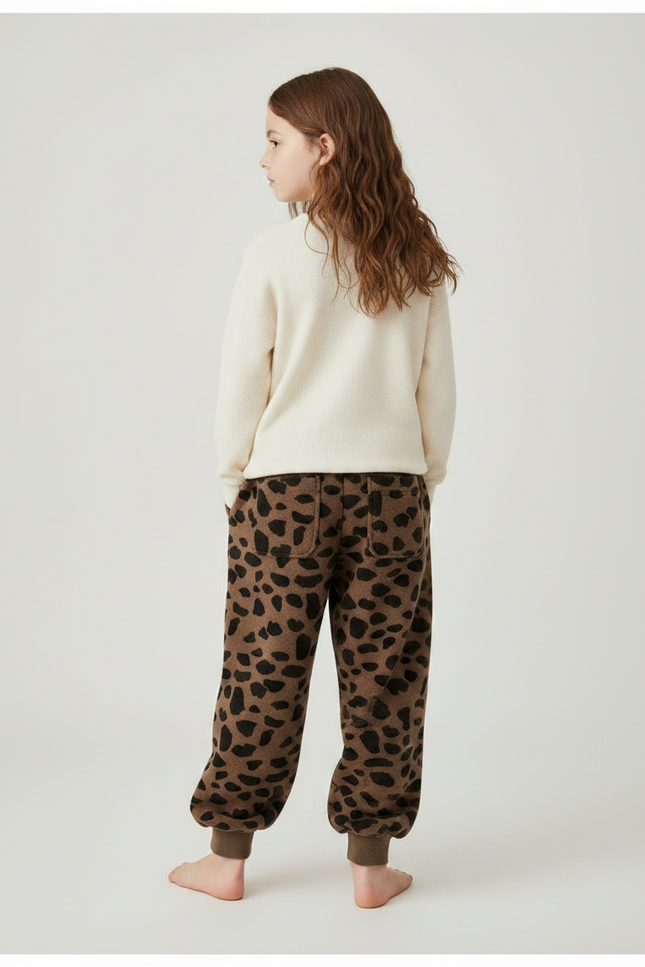 Pantalon Marron Léopard Molletonné Chaud Enfant - vue 2
