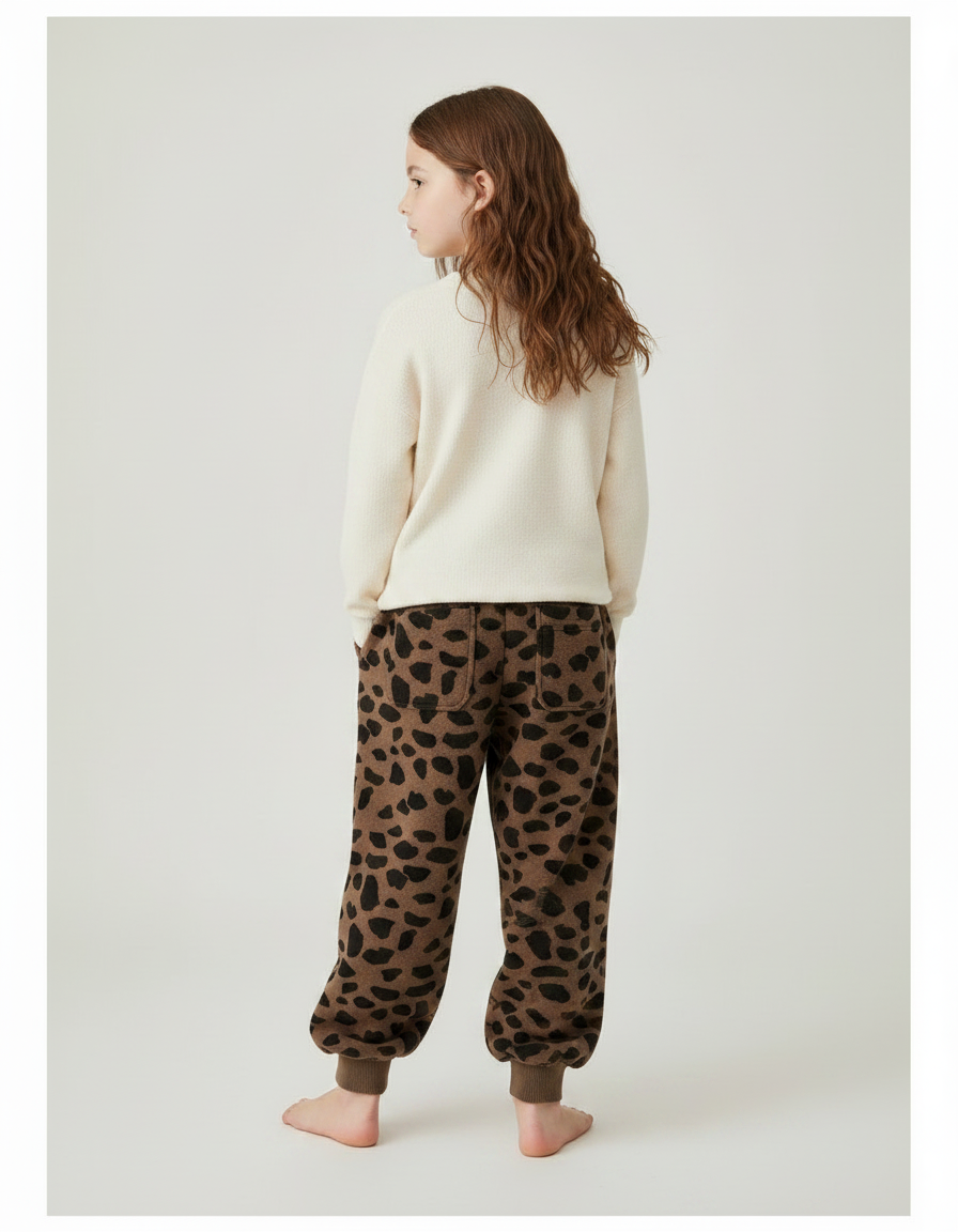 Pantalon Marron Léopard Molletonné Chaud Enfant - vue 2