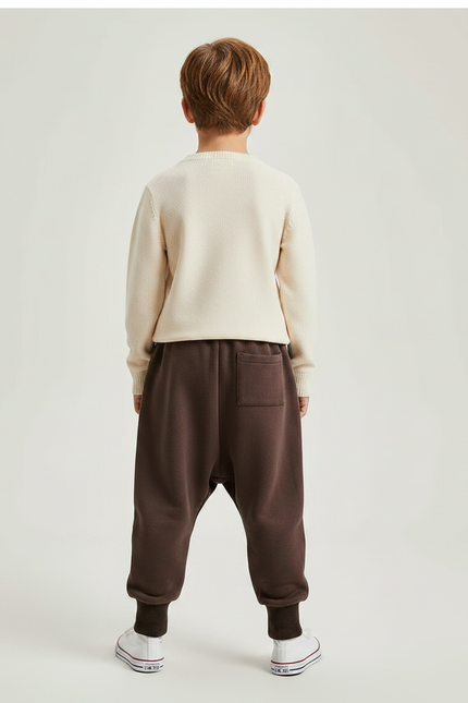 Pantalon Marron Harem Coton Confortable Enfant - Molleton - vue 2