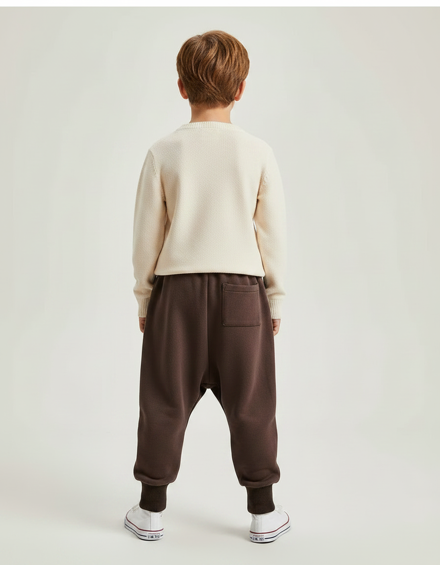 Pantalon Marron Harem Coton Confortable Enfant - Molleton - vue 2