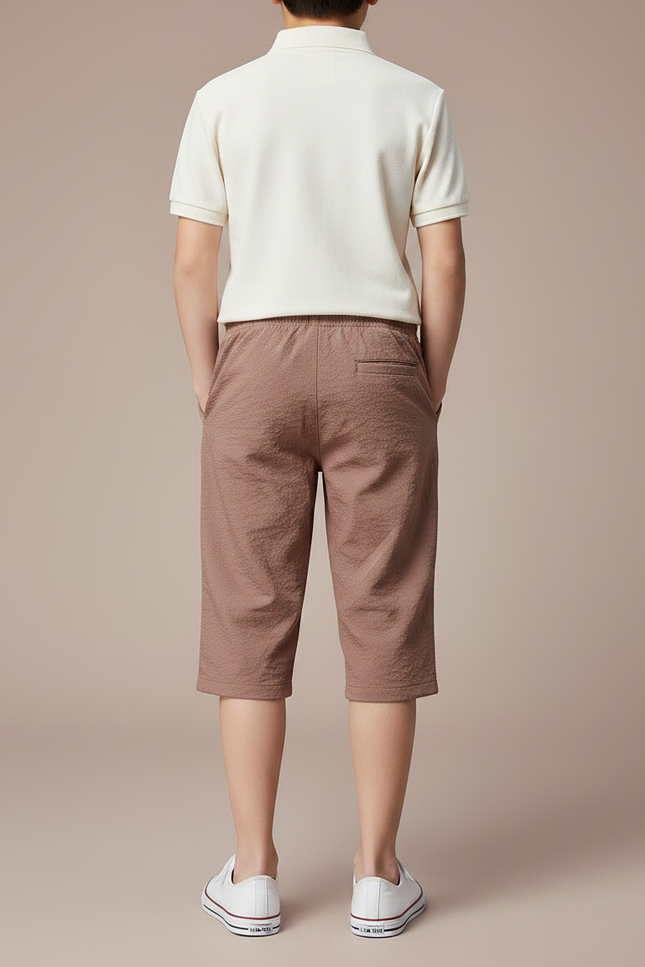 Pantalon Marron Gaufré Coton Lin Décontracté Enfant - vue 2