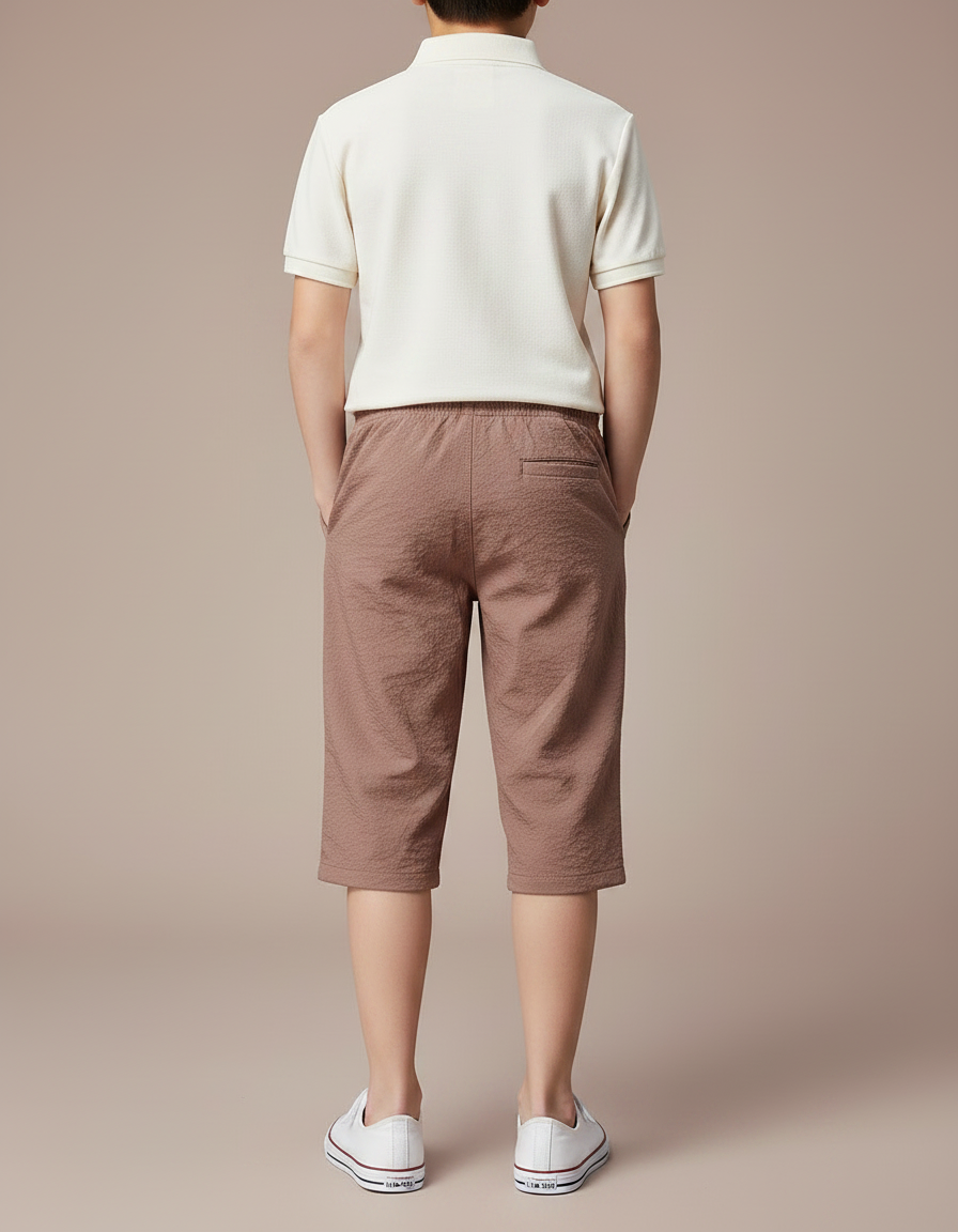 Pantalon Marron Gaufré Coton Lin Décontracté Enfant - vue 2