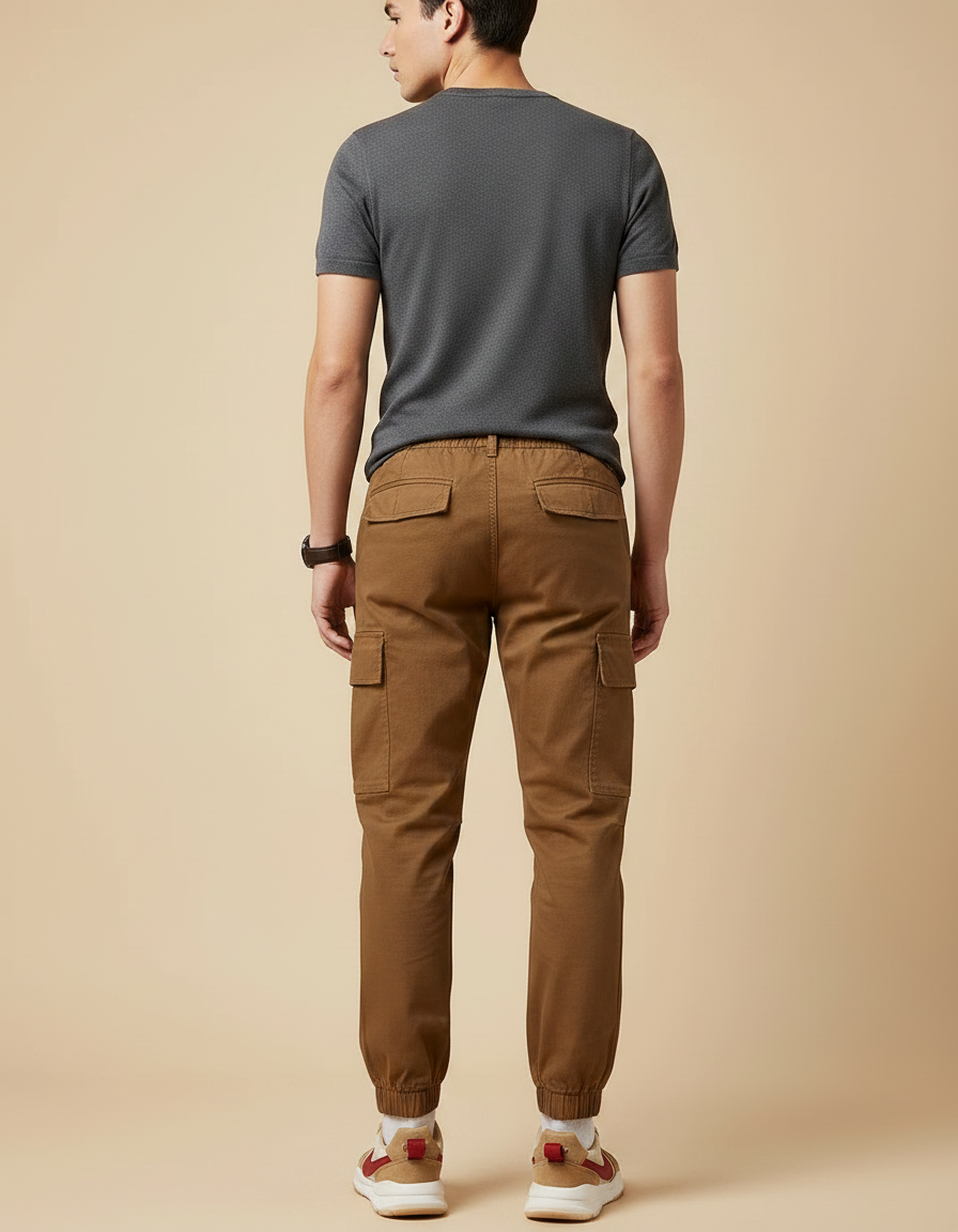 Pantalon Marron Cargo Jogger Coton Multipoches Homme - vue 2