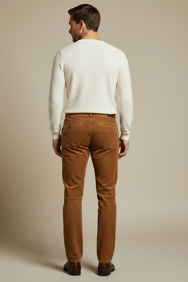 Pantalon Marron Côtelé Droit Coton Homme - Cordé - vue 2