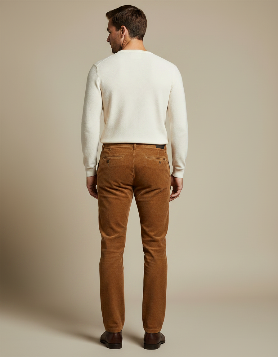 Pantalon Marron Côtelé Droit Coton Homme - Cordé - vue 2