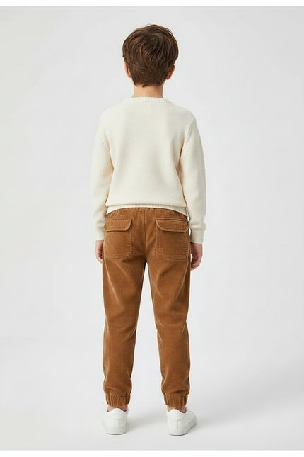 Pantalon Marron Côtelé Droit Décontracté Enfant - Cordé - vue 2
