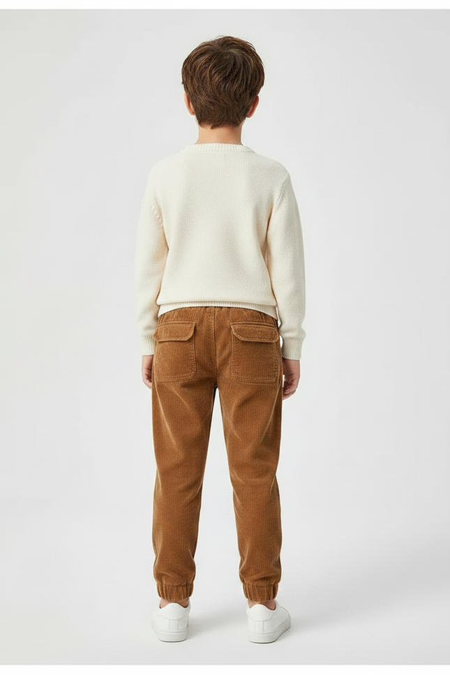 Pantalon Marron Côtelé Droit Décontracté Enfant - Cordé - vue 2
