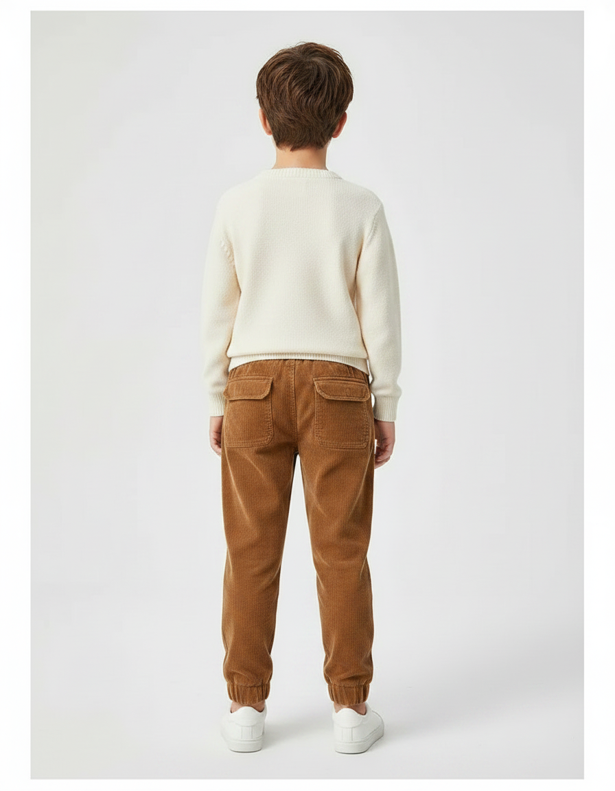 Pantalon Marron Côtelé Droit Décontracté Enfant - Cordé - vue 2