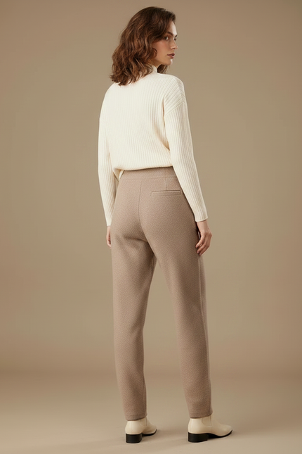 Pantalon Marron Laine Tricoté Ample Décontracté Femme - Camel - vue 2