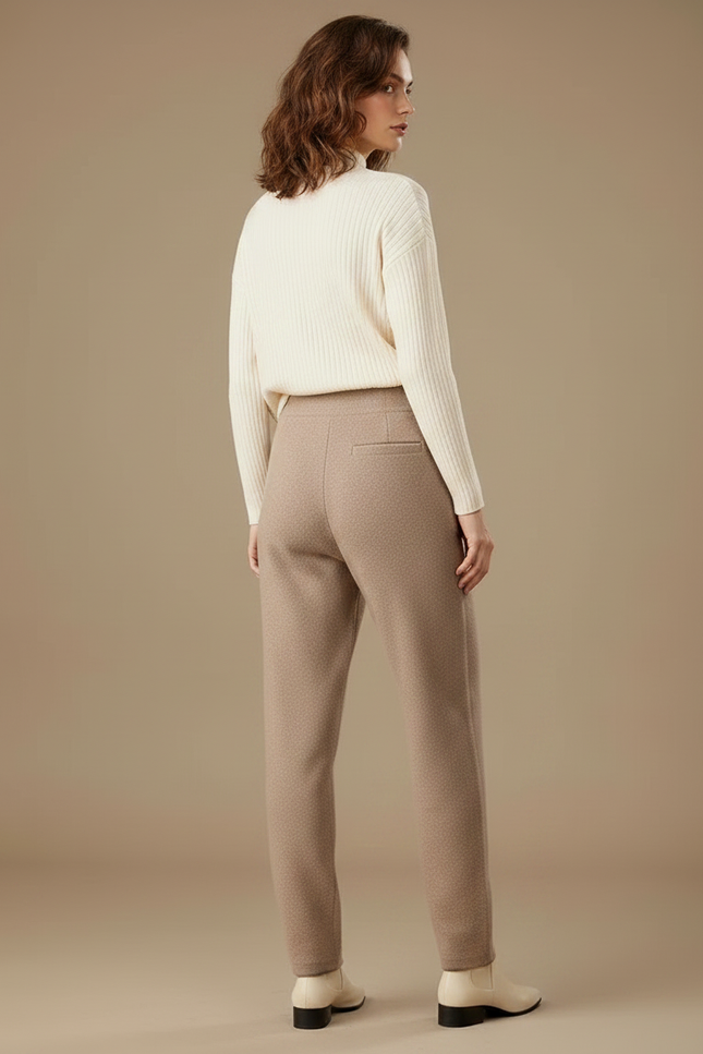 Pantalon Marron Laine Tricoté Ample Décontracté Femme - Camel - vue 2