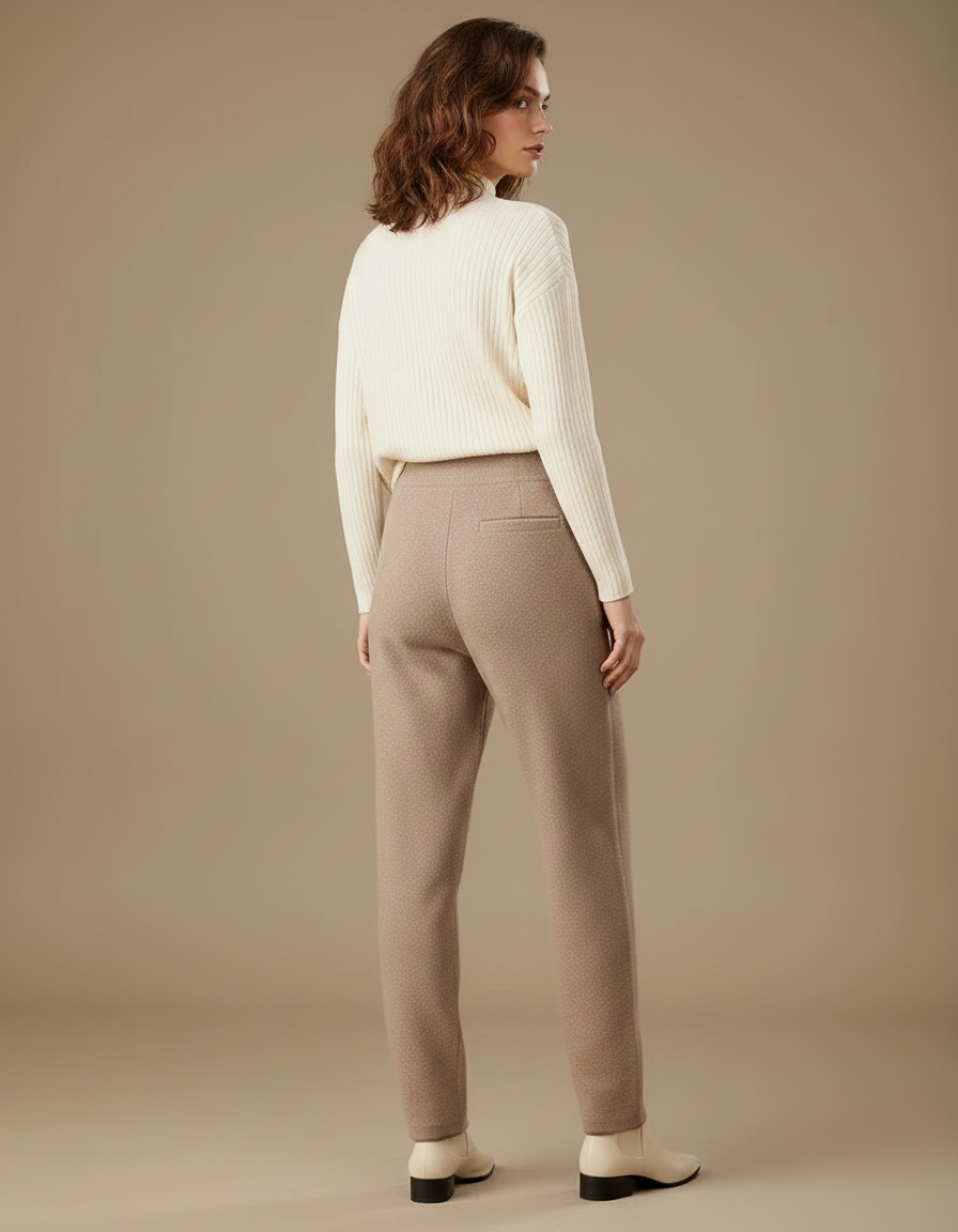 Pantalon Marron Laine Tricoté Ample Décontracté Femme - Camel - vue 2