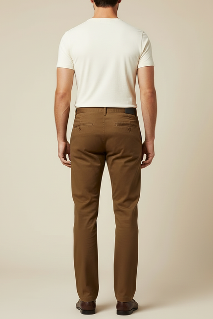 Pantalon Marron Coton Droit Décontracté Élégant Homme - vue 2