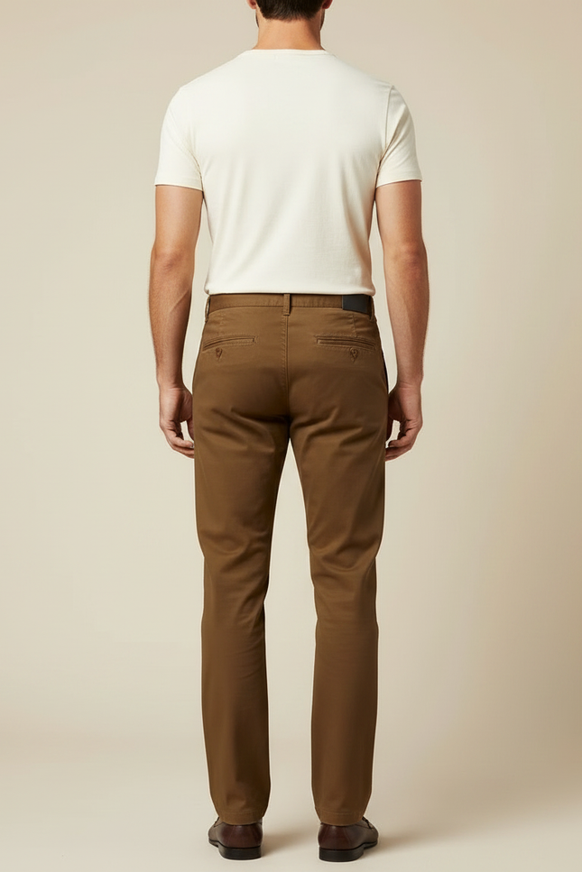 Pantalon Marron Coton Droit Décontracté Élégant Homme - vue 2