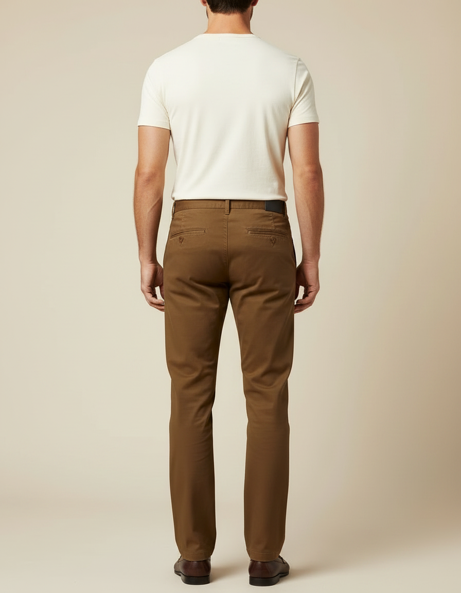 Pantalon Marron Coton Droit Décontracté Élégant Homme - vue 2