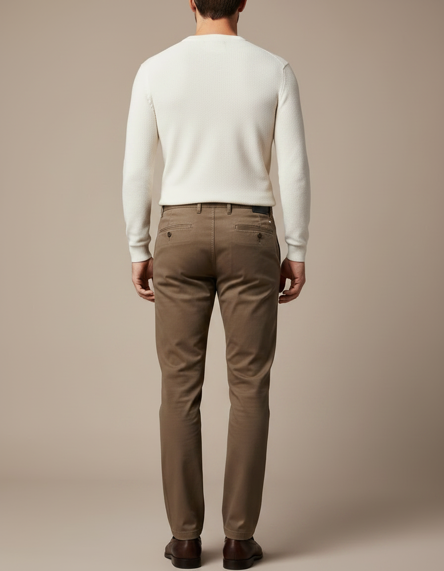 Pantalon Marron Chino Coton Slim Fit Homme Casual - vue 2