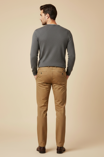 Pantalon Marron Chino Coton Slim Élégant Homme - vue 2
