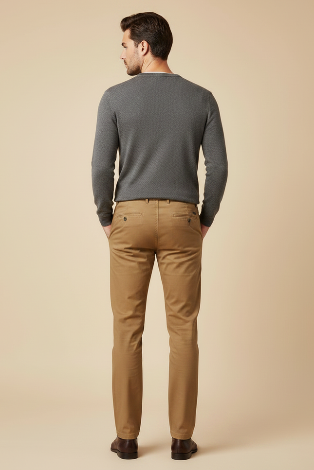 Pantalon Marron Chino Coton Slim Élégant Homme - vue 2