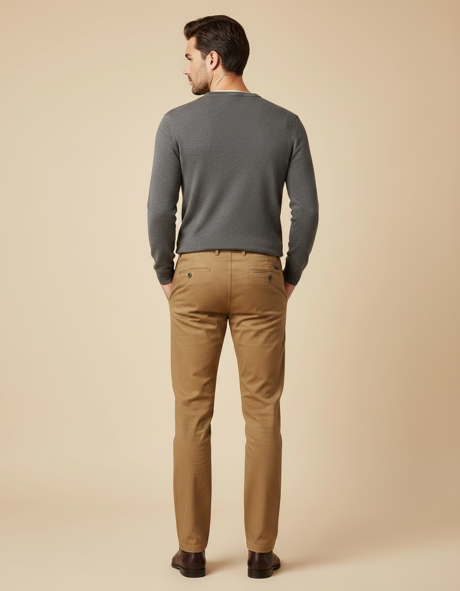 Pantalon Marron Chino Coton Slim Élégant Homme - vue 2