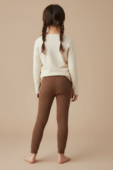 Pantalon Marron Côtelé Tricoté Enfant Confortable Uni - Maille - vue 2