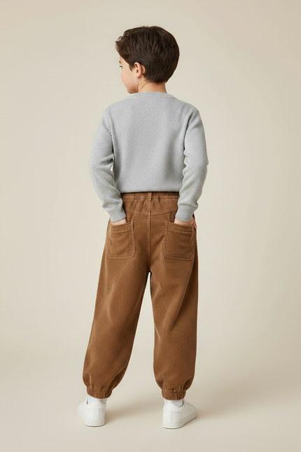 Pantalon Marron Côtelé Ample Décontracté Enfant - Cordé - vue 2