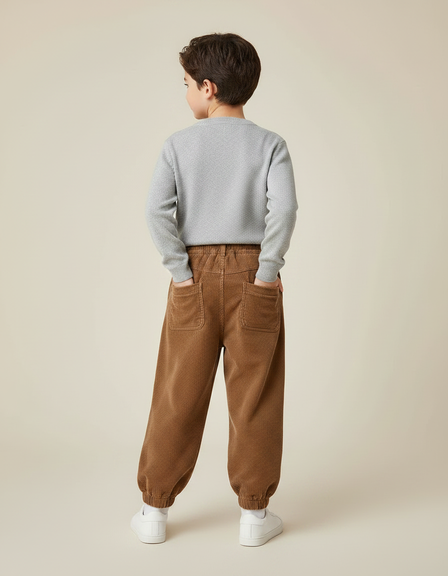 Pantalon Marron Côtelé Ample Décontracté Enfant - Cordé - vue 2