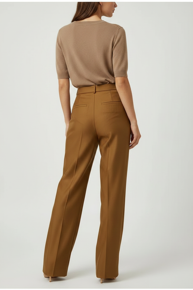 Pantalon Marron Droit Taille Haute Élégant Fluide - Viscose - vue 2