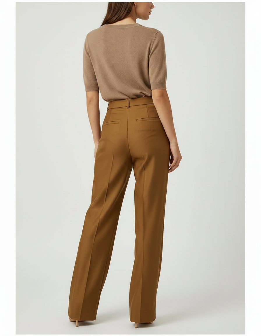 Pantalon Marron Droit Taille Haute Élégant Fluide - Viscose - vue 2