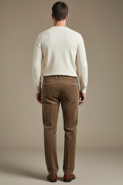 Pantalon Marron Côtelé Droit Épais Élégant Homme - Cordé - vue 2