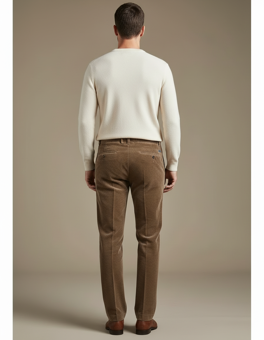 Pantalon Marron Côtelé Droit Épais Élégant Homme - Cordé - vue 2